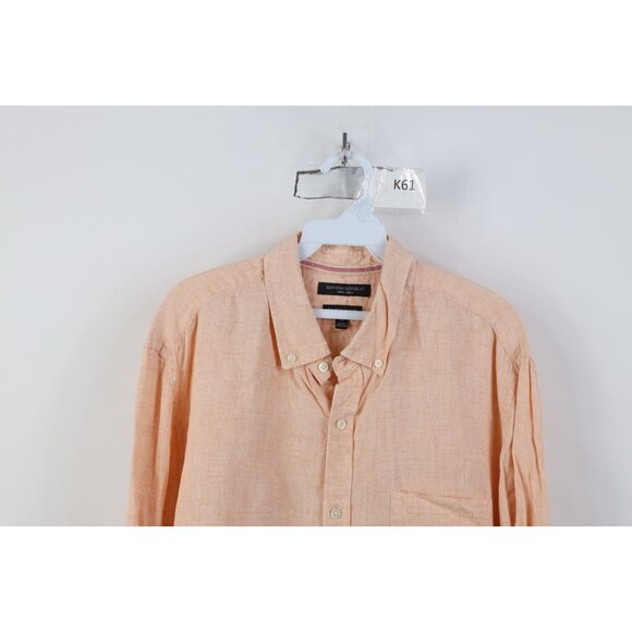 Banana Republic Mens XL Camden Fit Linen Knit Collared Button Down Shirt Orange - Picture 2 of 13